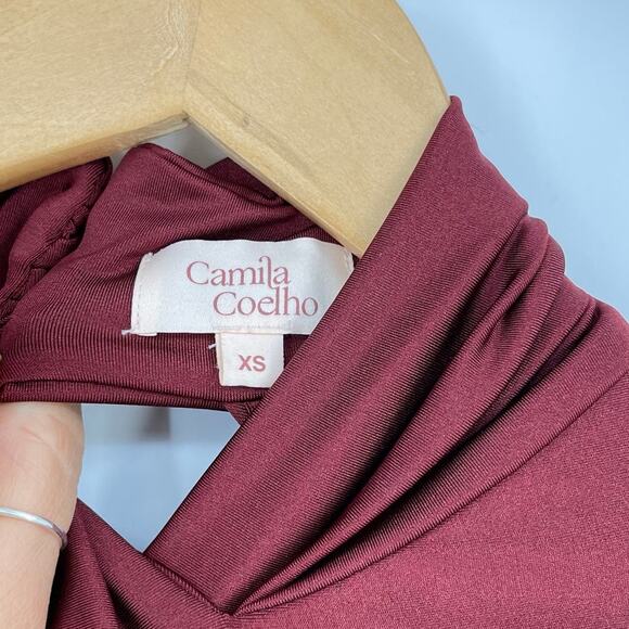 Camila Coelho | Telma Maxi Dress in Burgundy Custom Rosette Detail w Tags XS - Picture 6 of 16